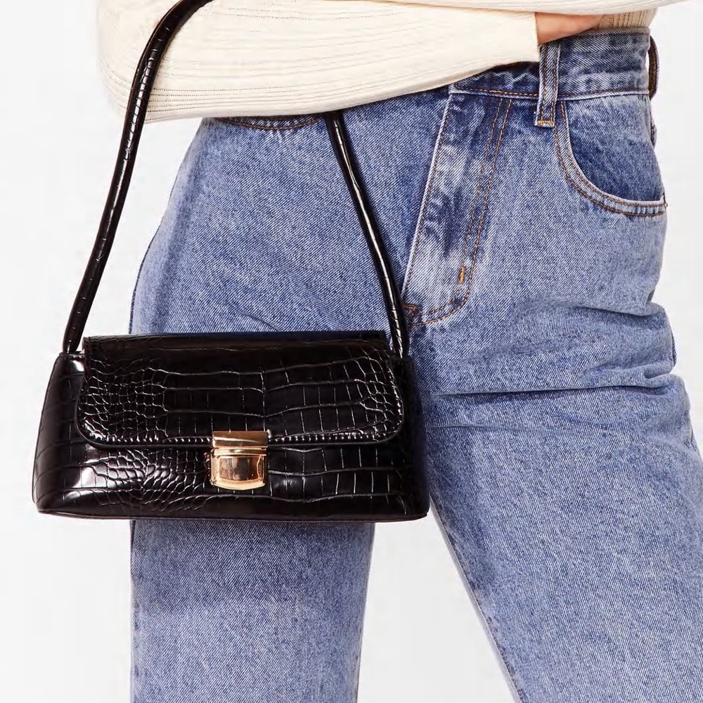 NWT Faux leather black croc mini shoulder bag